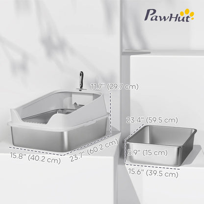 Stainless Steel Cat Litter Box, Metal Scoop, Anti Leakage, 24" x 16" x 12", Grey Cat Litter Box Enclosures at Gallery Canada