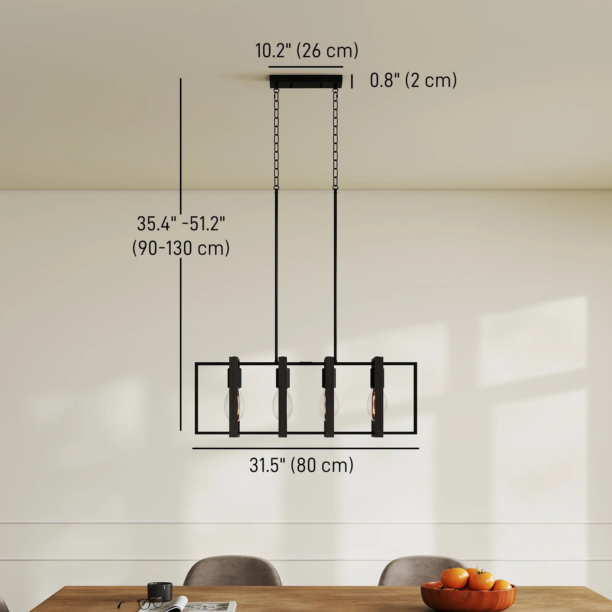 Farmhouse Kitchen Island Linear Pendant Light, 4 Rotatable Frames, Black Floor Lamps & Ceiling Fan Lights at Gallery Canada