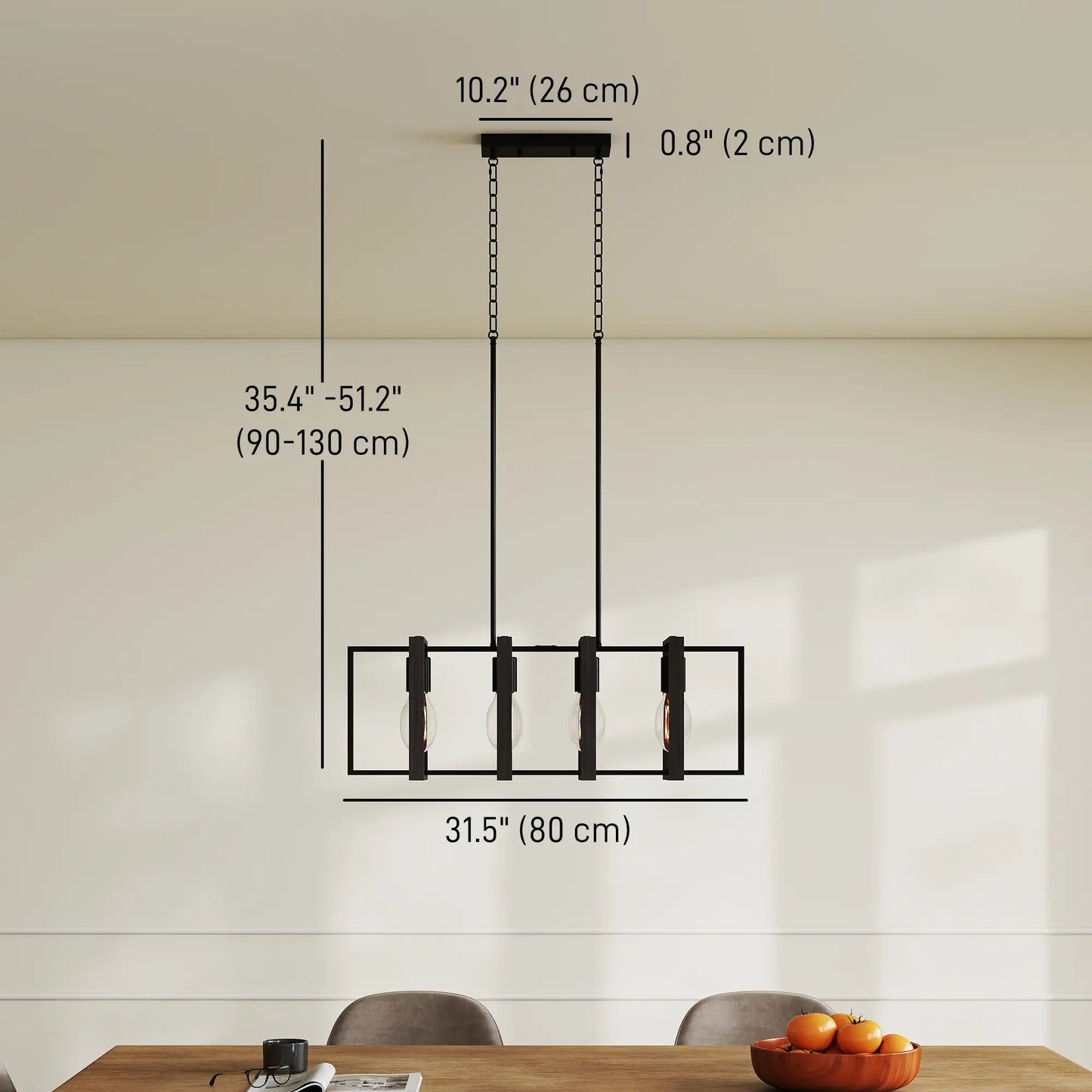 Farmhouse Kitchen Island Linear Pendant Light, 4 Rotatable Frames, Black Floor Lamps & Ceiling Fan Lights at Gallery Canada