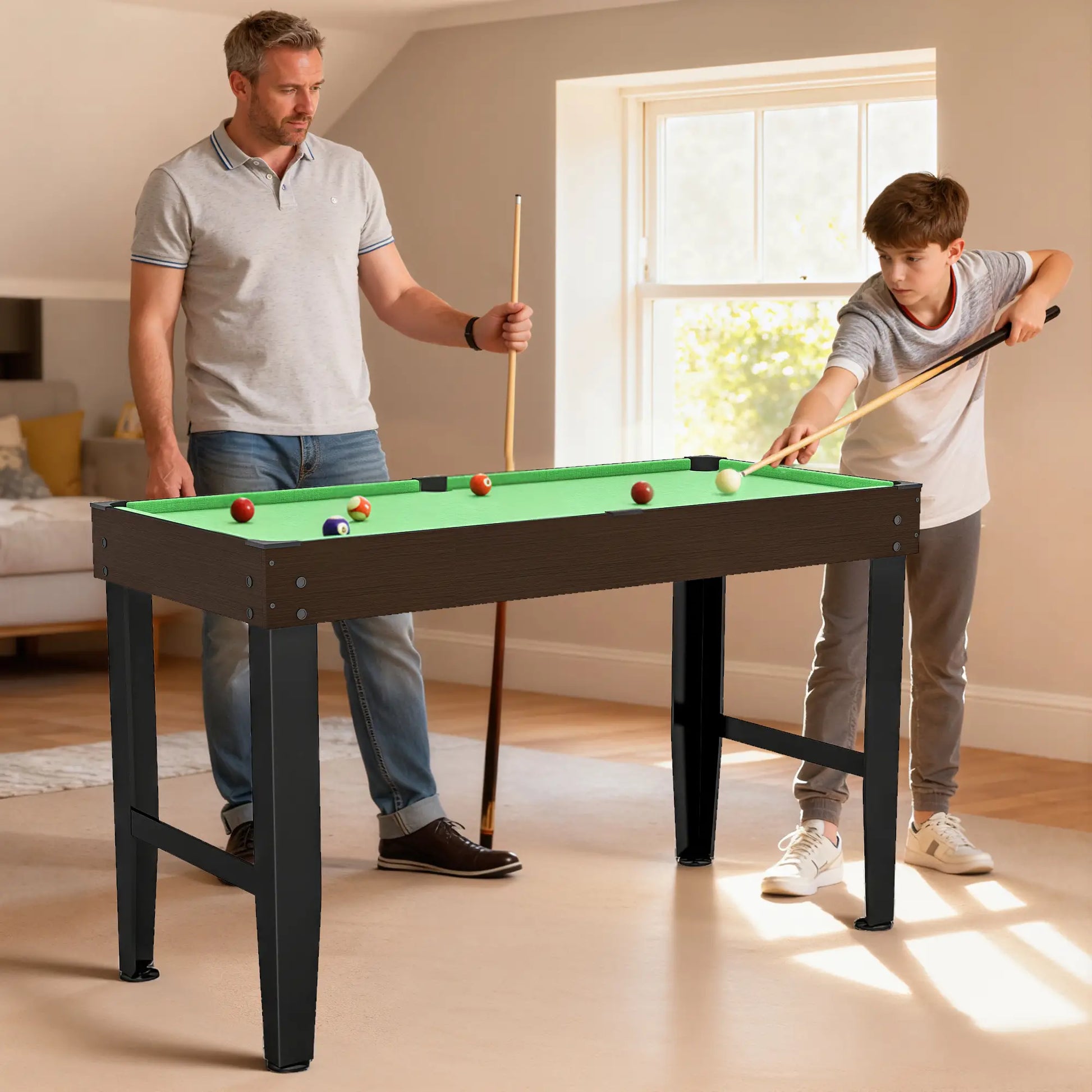 55 Inch Mini Pool Table, 2 Cues, 16 Balls, Accessories, Green Game Tables at Gallery Canada