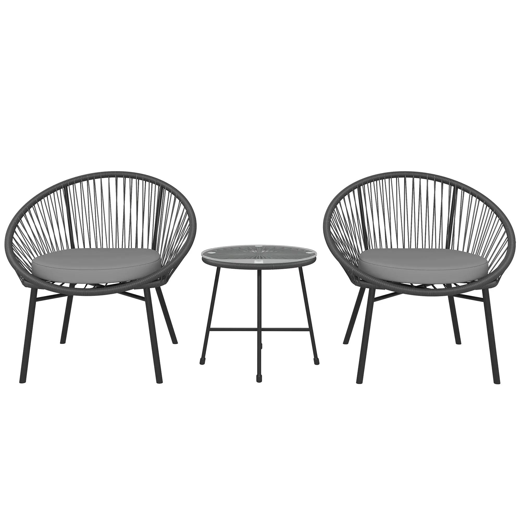 3-Piece Wicker Patio Set, Soft Cushions, Glass Tabletop, Black Bistro Sets at Gallery Canada