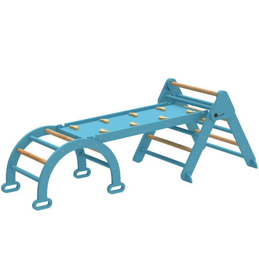 7-in-1 Pikler Triangle Set, Foldable Wooden Climbing Toys, Blue Kids Gym & Playmats Blue at Gallery Canada