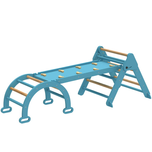 7-in-1 Pikler Triangle Set, Foldable Wooden Climbing Toys, Blue