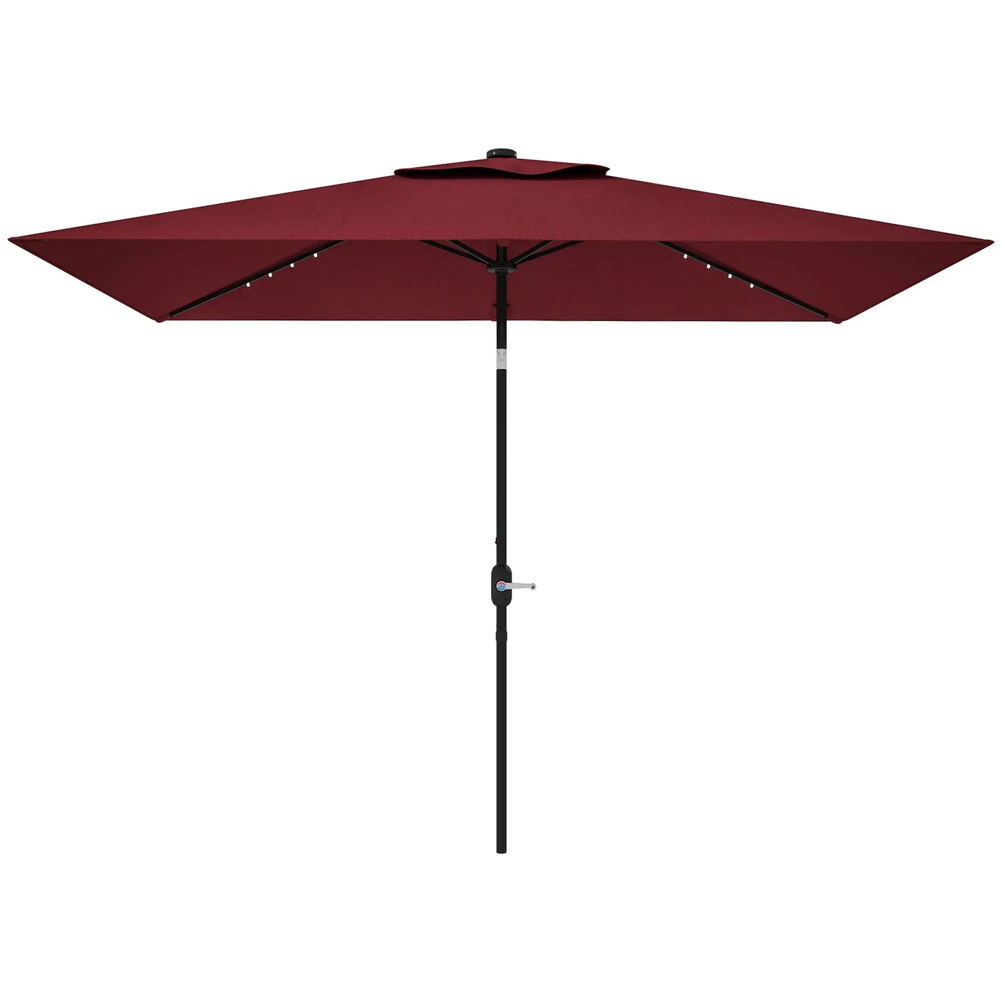 6' x 10' Rectangular Patio Umbrella, 22 LED Solar Lights, Tilt, Crank, Wine Red Sun Umbrellas Wine Red at Gallery Canada