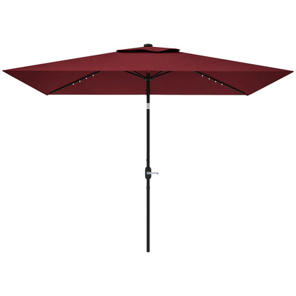 6' x 10' Rectangular Patio Umbrella, 22 LED Solar Lights, Tilt, Crank, Wine Red Sun Umbrellas Wine Red at Gallery Canada