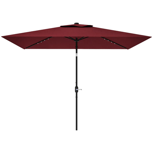 6' x 10' Rectangular Patio Umbrella, 22 LED Solar Lights, Tilt, Crank, Wine Red Sun Umbrellas Wine Red at Gallery Canada