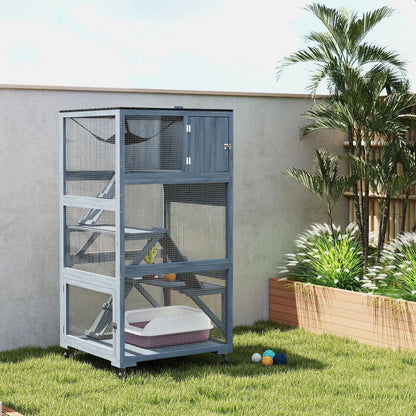 66"H Cat Enclosure On Wheels, With Hammock Platforms Ramps, Grey Outdoor Cat Enclosures at Gallery Canada