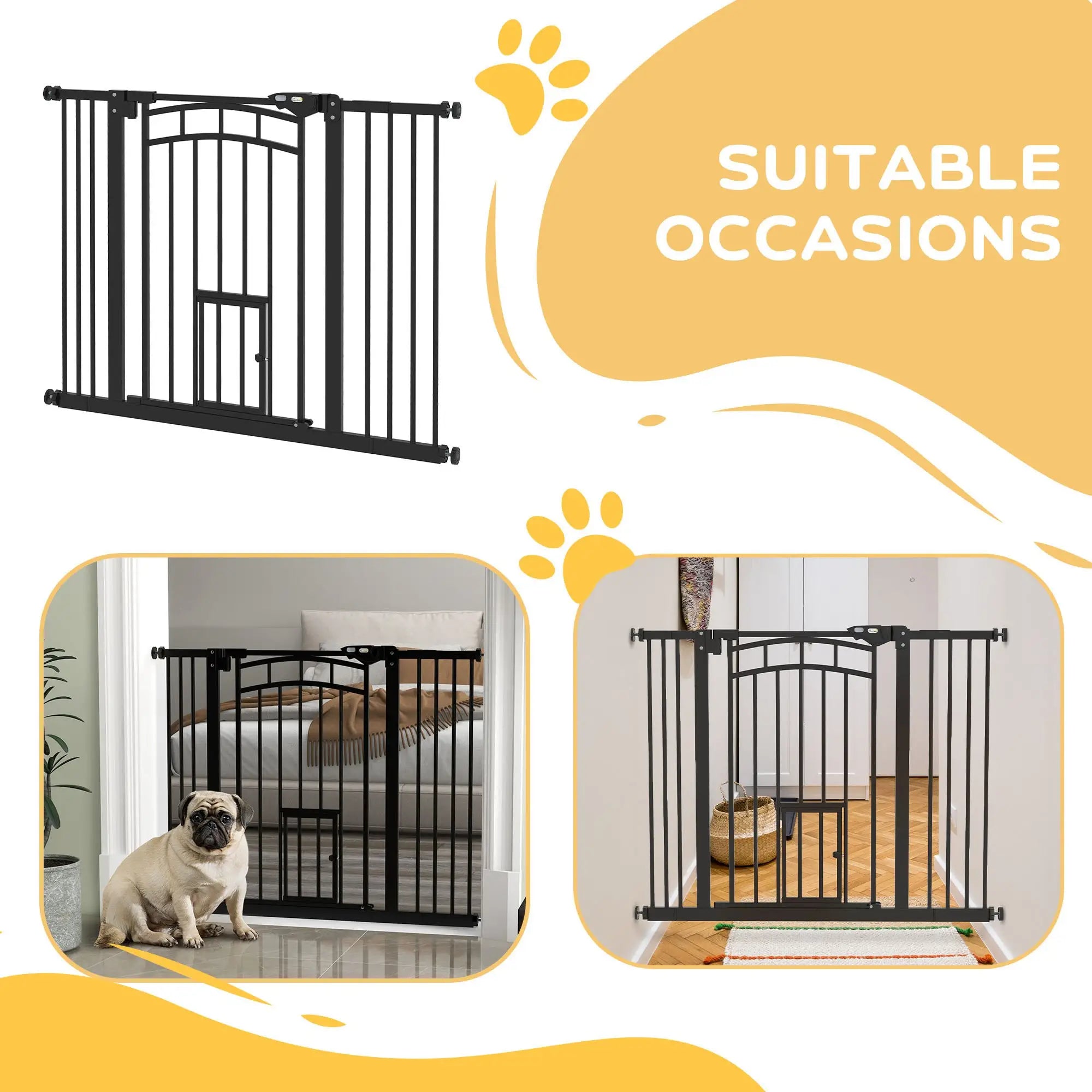 Auto-Close Pet Gate With Cat Door, Double Locking, Fits 29