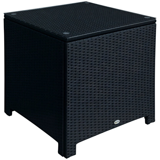 Rattan Side Table, Wicker Coffee Table with Glass Top, Black Patio Side Tables Black at Gallery Canada