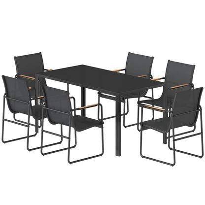 7 Piece Outdoor Dining Set, Glass Patio Table And Chairs, Black Outdoor Dining Sets Black at Gallery Canada