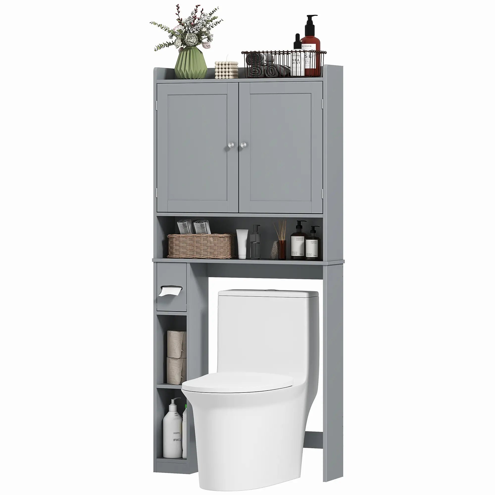 Over Toilet Storage Cabinet, 2 Doors, Toilet Paper Holder, Grey Bathroom Cabinets Grey at Gallery Canada