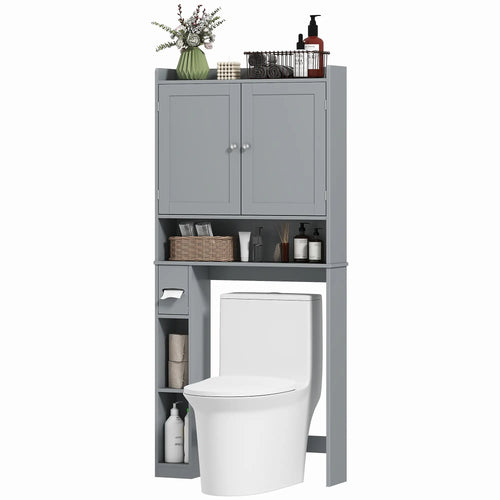 Over Toilet Storage Cabinet, 2 Doors, Toilet Paper Holder, Grey