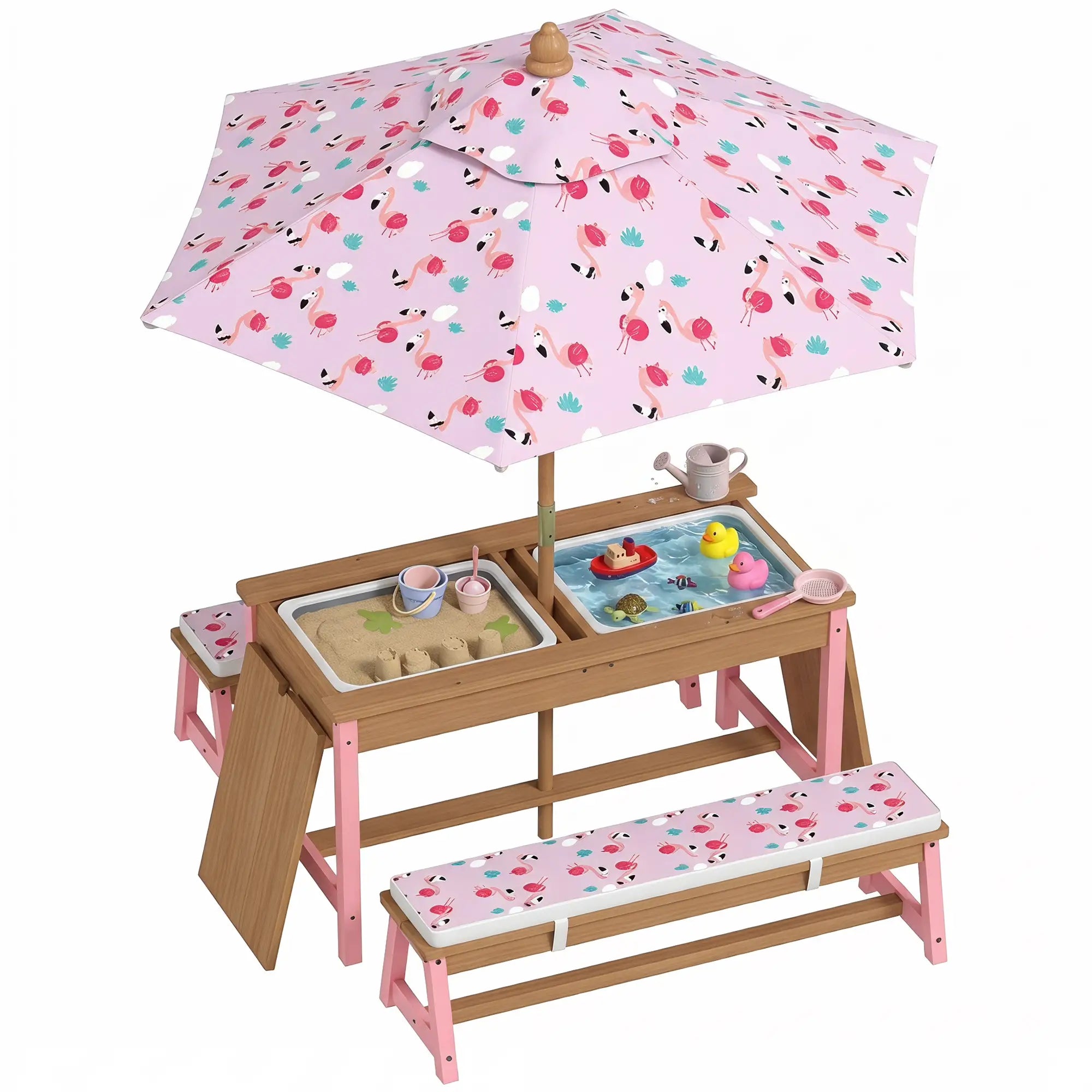 Kids Picnic Table With Bench, Removable Umbrella, Flamingo Theme, Pink Kids Outdoor Furniture at Gallery Canada