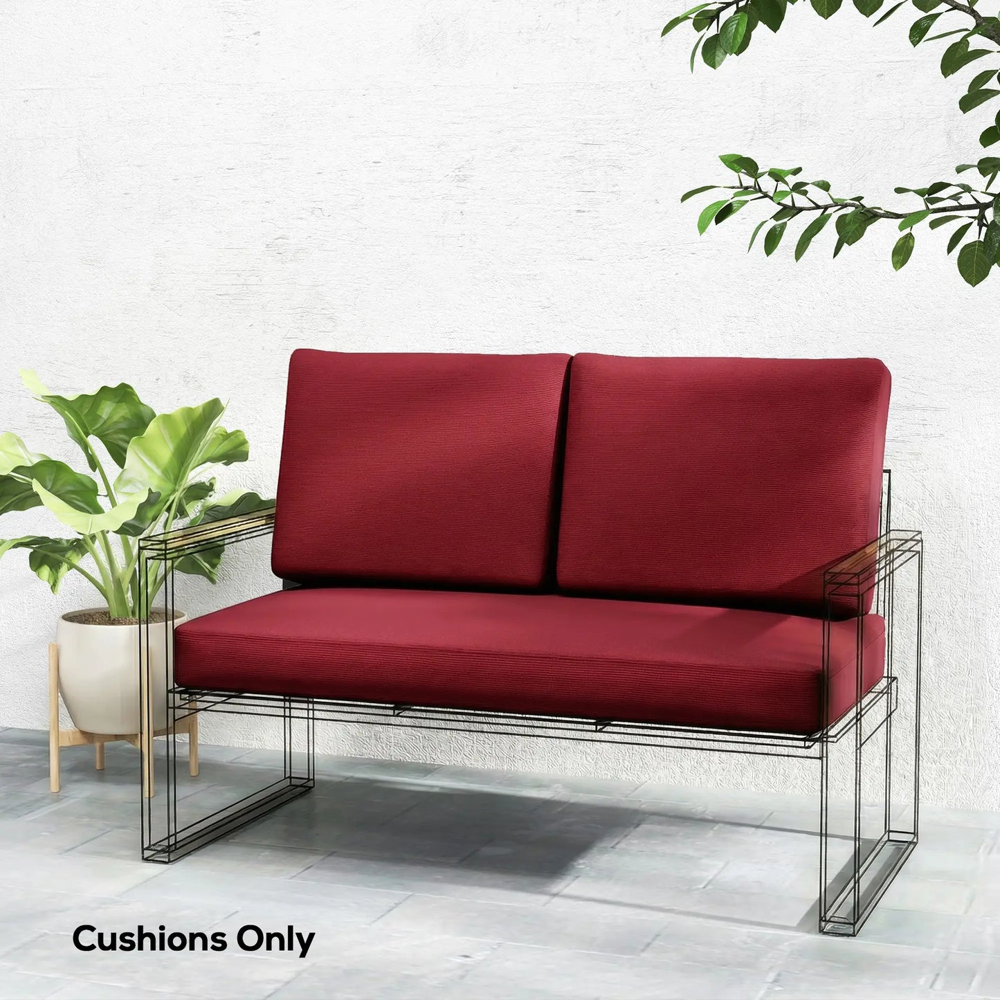 2 Seater 5" Thick Outdoor Seat Cushions, 7" Backrest, Wine Red Patio Chair Cushions at Gallery Canada