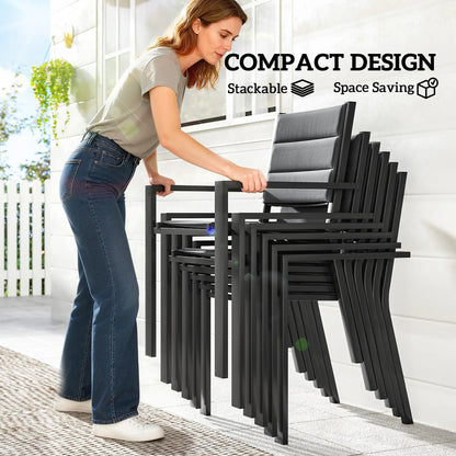 Aluminum Expandable Outdoor Dining Set, 6 Stackable Chairs, Black Outdoor Dining Sets at Gallery Canada