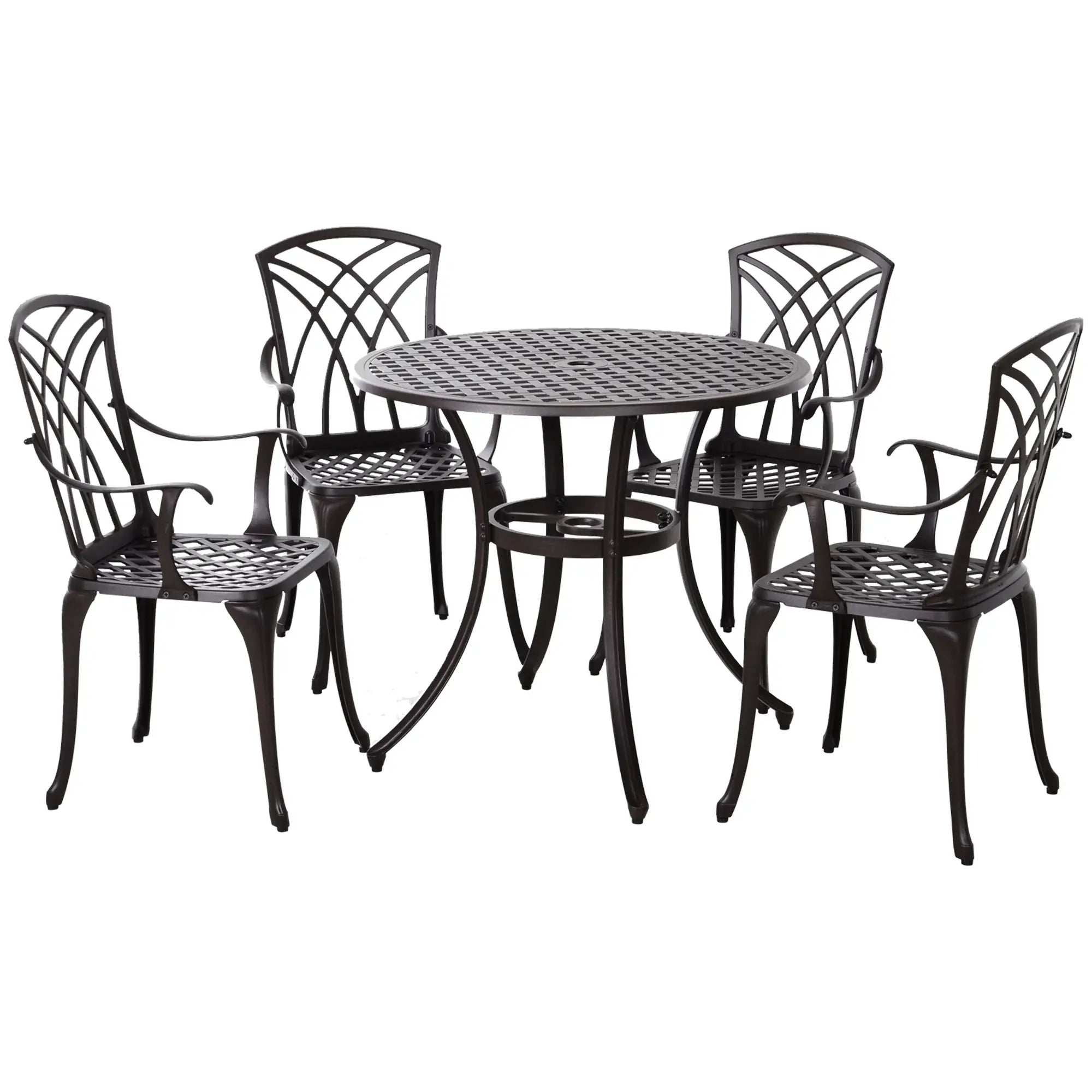5-Piece Outdoor Dining Set, Cast Aluminum Table and Chairs, Brown Outdoor Dining Sets at Gallery Canada