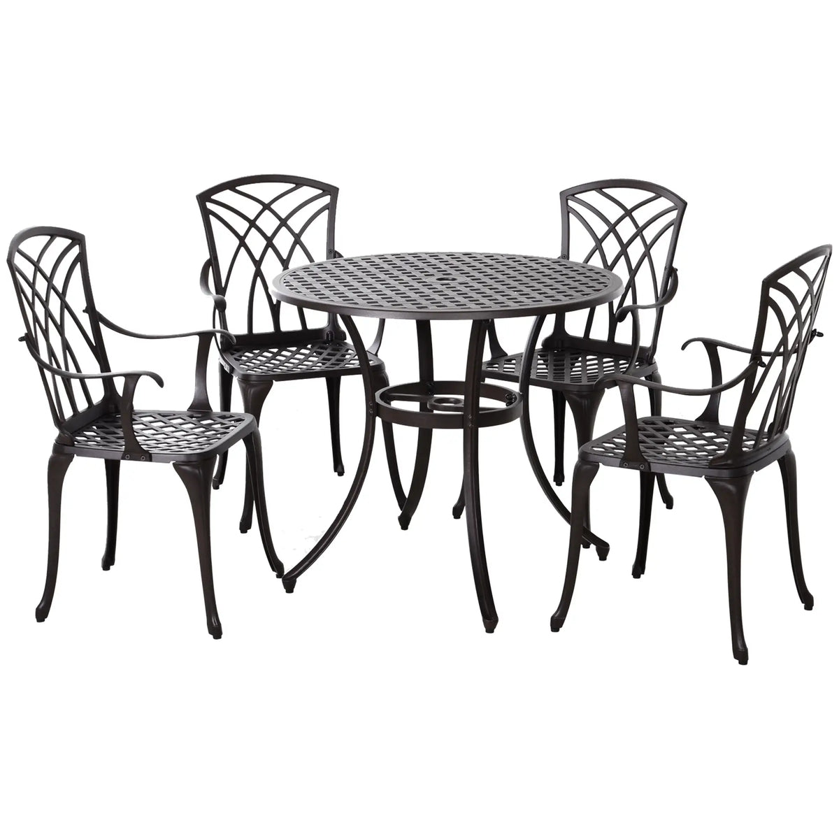 5-Piece Outdoor Dining Set, Cast Aluminum Table and Chairs, Brown Outdoor Dining Sets at Gallery Canada