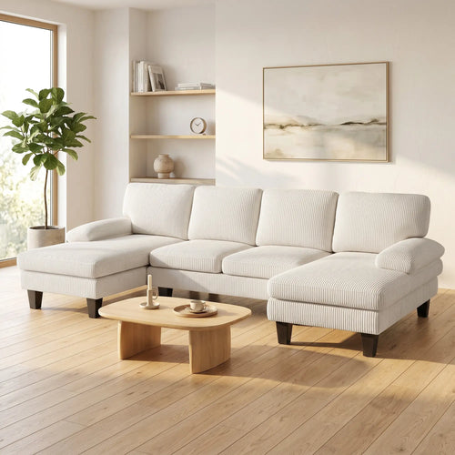 U-Shaped Sectional Sofa, Double Chaise, 2200lb Capacity, Beige