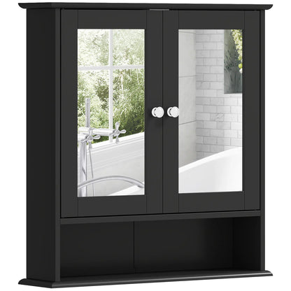Wall-Mounted Medicine Cabinet, Double Doors, Open Shelf, Adjustable, Black Mirror Medicine Cabinets Black at Gallery Canada