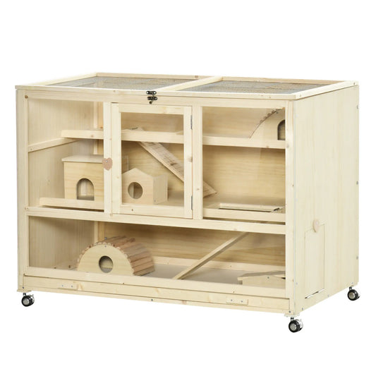 Wooden Hamster Cage, 3 Tier Rat Cage, Openable Roof, Run, Ladders, Wheels, Tray Hamster Cages Natural at Gallery Canada