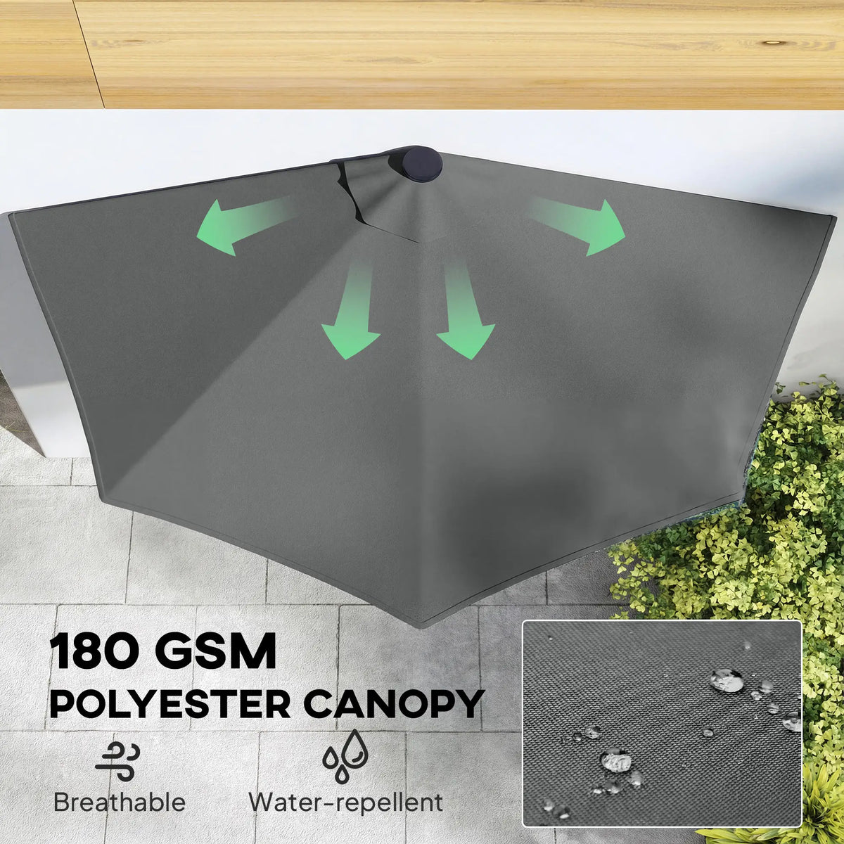 Half Patio Umbrella With Solar LED Lights, 9ft, Dark Grey Half Round Umbrellas at Gallery Canada