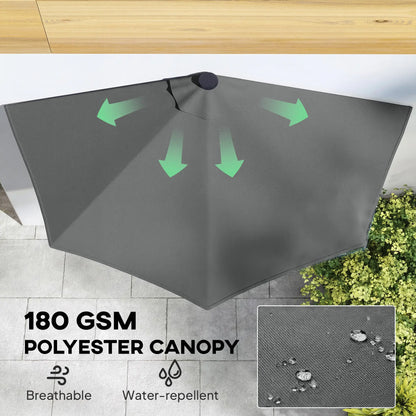 Half Patio Umbrella With Solar LED Lights, 9ft, Dark Grey Half Round Umbrellas at Gallery Canada