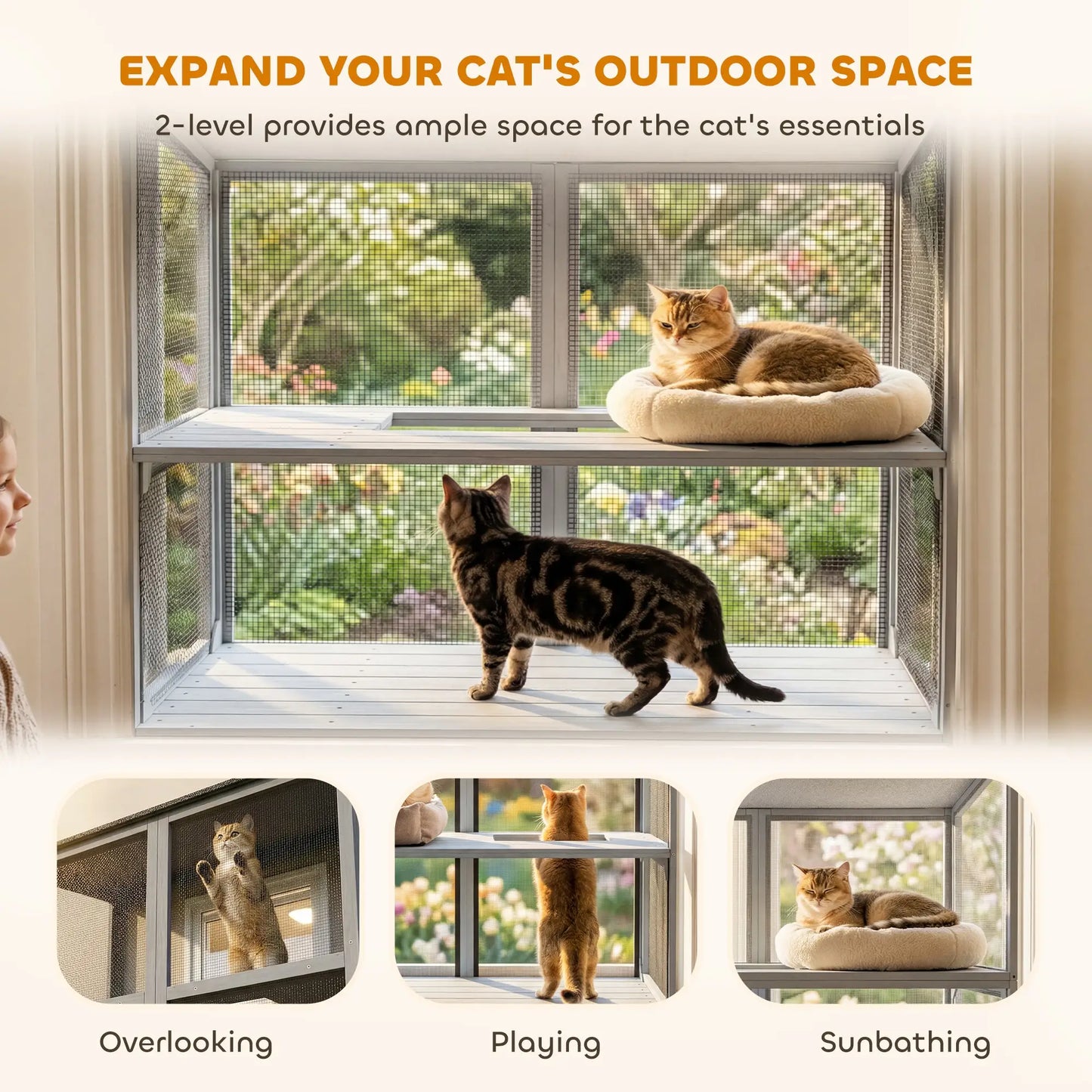 Outdoor Cat Enclosure, Wall-Mounted 2-Level Cat House, Waterproof Roof, 51.2", Grey Outdoor Cat Enclosures at Gallery Canada