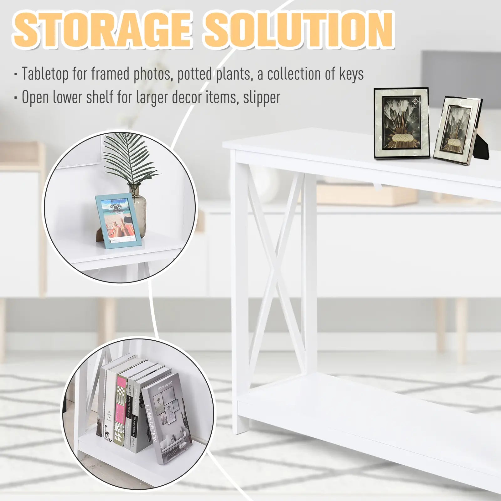 2 Tier X-Design Console Table, Storage Shelf, 24.8 Inch, White Console Tables at Gallery Canada