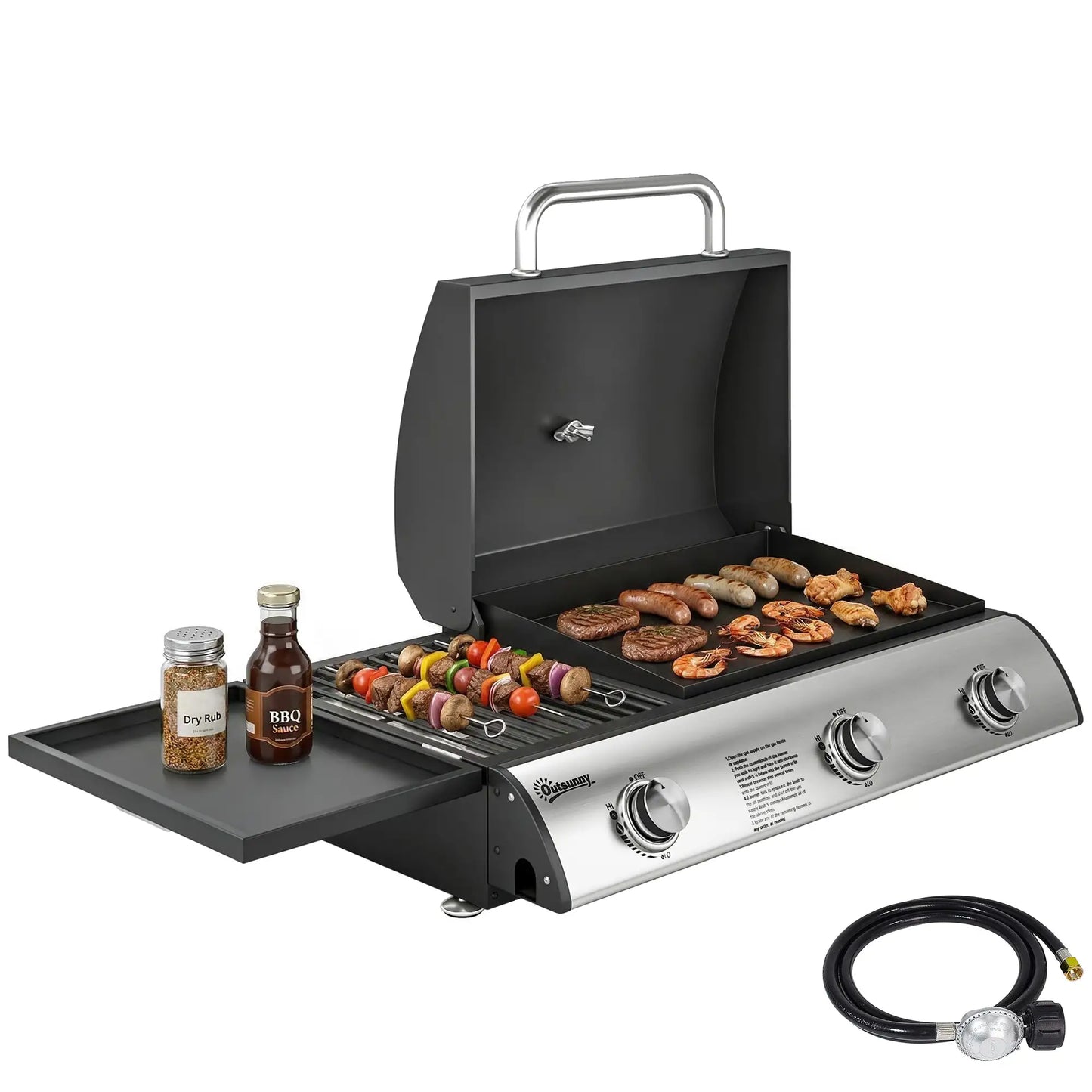 3 Burner Portable Propane Gas Grill Griddle, 28,500 BTU, Black Propane Gas Grills at Gallery Canada