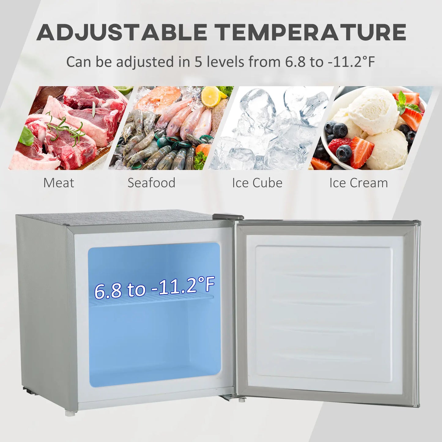 1.1 Cu. Ft. Mini Freezer, Compact, Reversible Door, Adjustable Temperature, Grey Small Kitchen Appliances at Gallery Canada