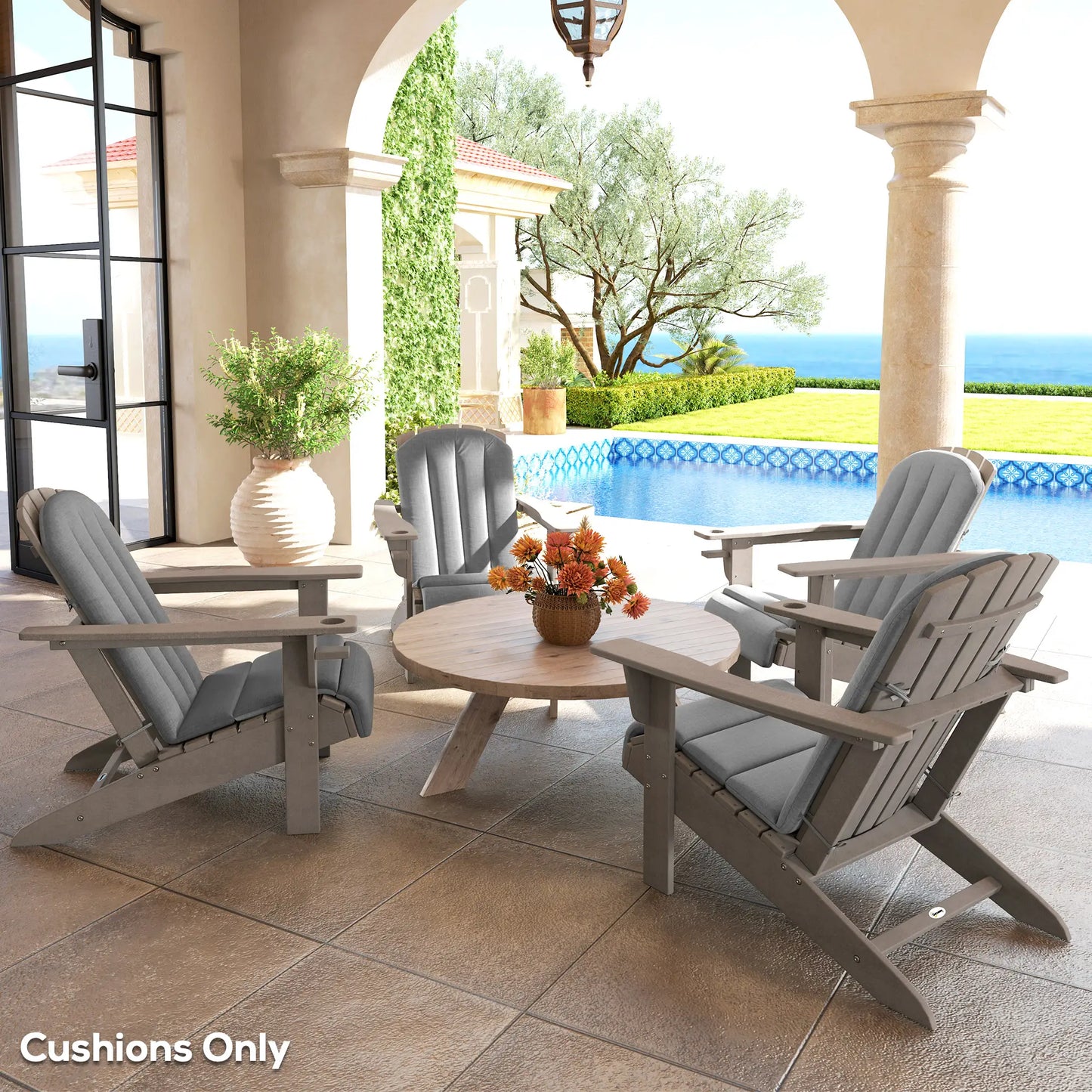 Set Of 4 Patio Chair Cushions, High Back Adirondack, High-Density Foam, Grey Patio Chair Cushions at Gallery Canada