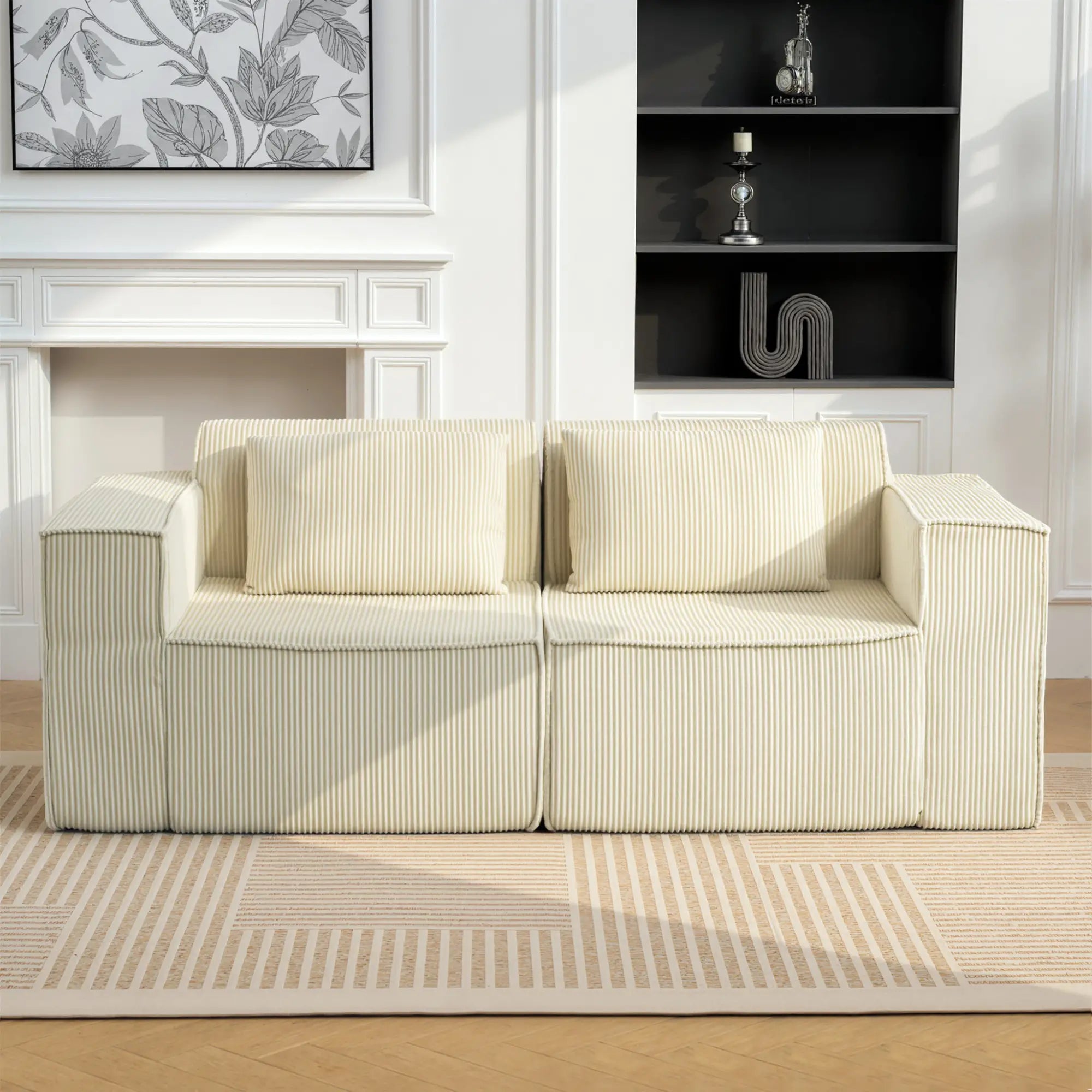 Boneless Couch, Corduroy 3 Seater Sofa, Deep Seat, Wide Armrests, Beige 3-Seater Sofas at Gallery Canada