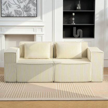 Boneless Couch, Corduroy 3 Seater Sofa, Deep Seat, Wide Armrests, Beige 3-Seater Sofas at Gallery Canada