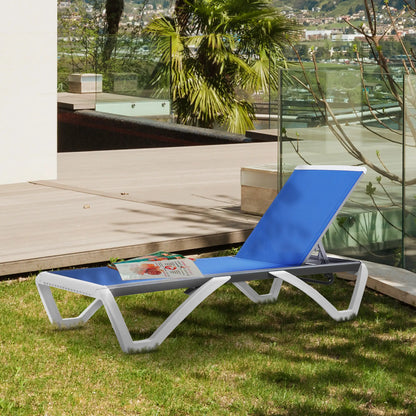 Outdoor Chaise Lounge Chair, Adjustable Back, Wheels, Mesh Fabric, Blue Lounger Chairs at Gallery Canada