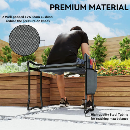 Foldable Garden Kneeler Seat, Thick EVA Foam Pad, Tool Pouch, Grey Garden Accessories at Gallery Canada