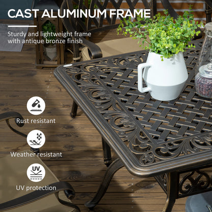 7-Piece Patio Dining Set, Cast Aluminum, 6 Cushioned Chairs, Rectangle Table, Khaki Bistro Sets at Gallery Canada