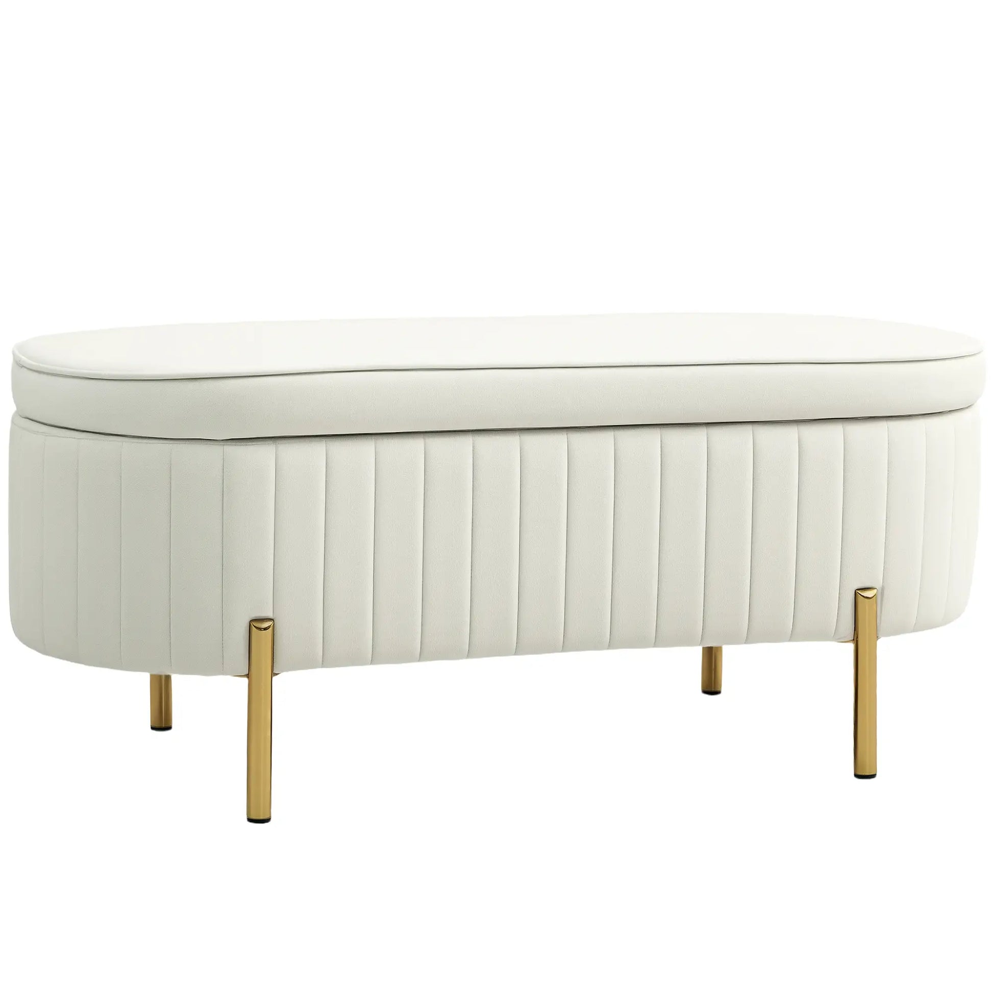 Upholstered Channel Tufted Ottoman Bench, Thick Padding, Metal Legs, Cream White Storage Ottomans & Benches Cream at Gallery Canada