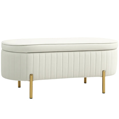 Upholstered Channel Tufted Ottoman Bench, Thick Padding, Metal Legs, Cream White Storage Ottomans & Benches Cream at Gallery Canada