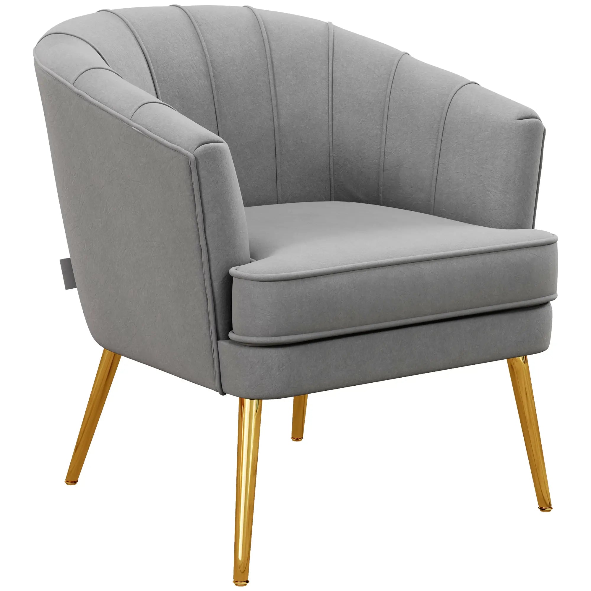 Modern Fabric Armchair, Gold Metal Legs, Living Room, Bedroom, Grey Accent Chairs at Gallery Canada
