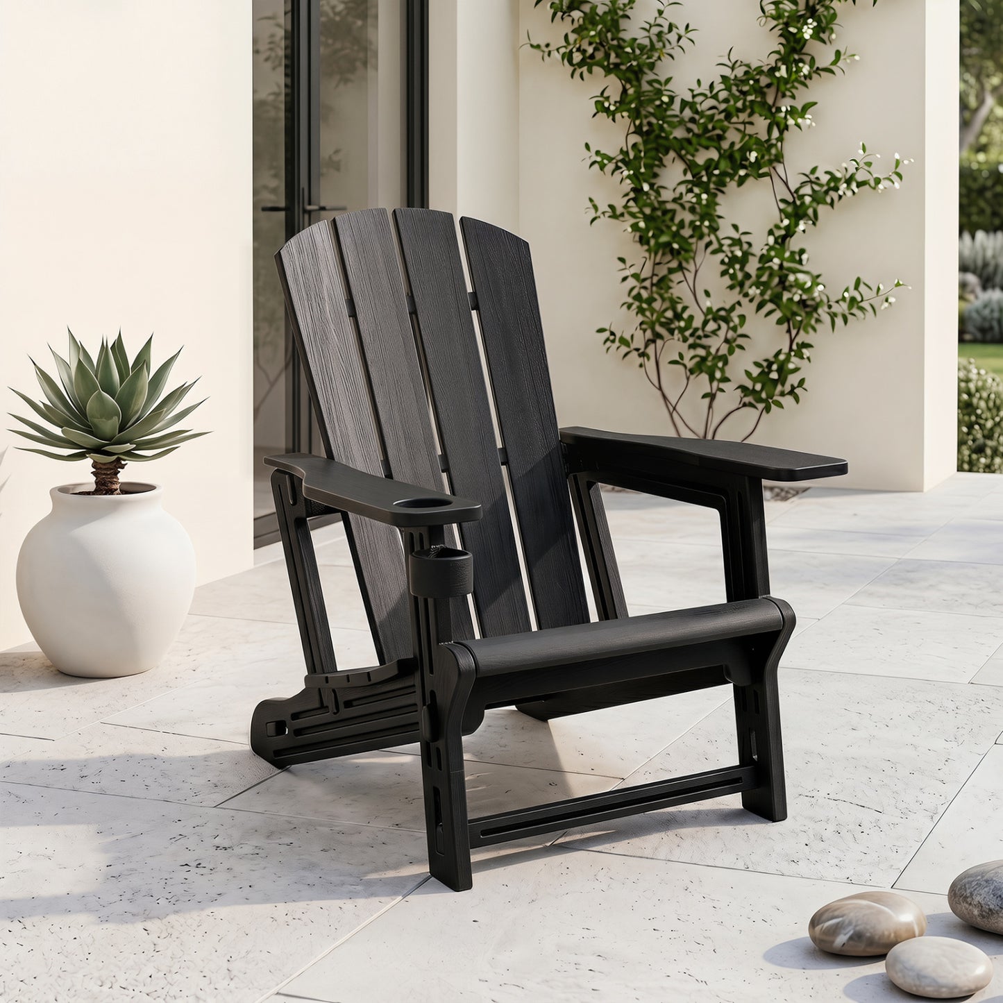 HDPE Adirondack Chairs, Realistic Wood Grain, Black