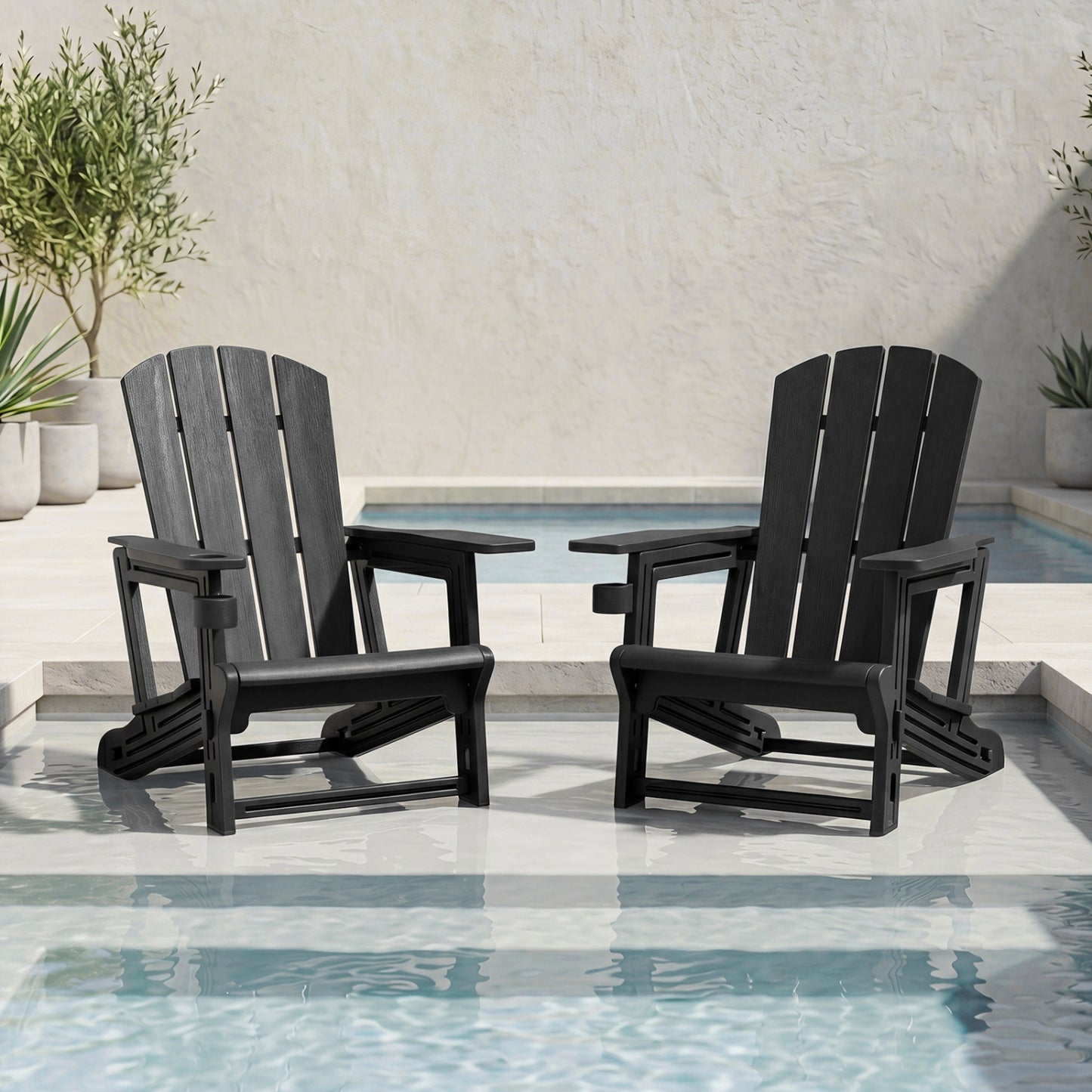 HDPE Adirondack Chairs, Realistic Wood Grain, Black