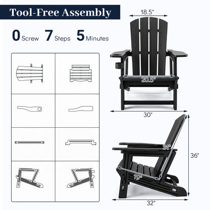 HDPE Adirondack Chairs, Realistic Wood Grain, Black