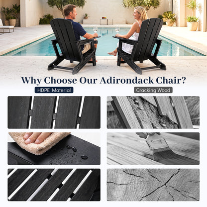 HDPE Adirondack Chairs, Realistic Wood Grain, Black