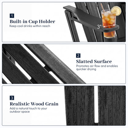 HDPE Adirondack Chairs, Realistic Wood Grain, Black