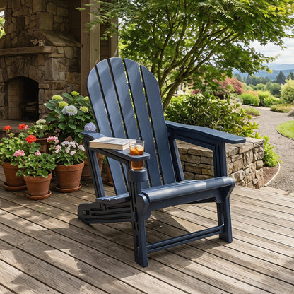 HDPE Adirondack Chair With Cup Holder, Patio, Blue