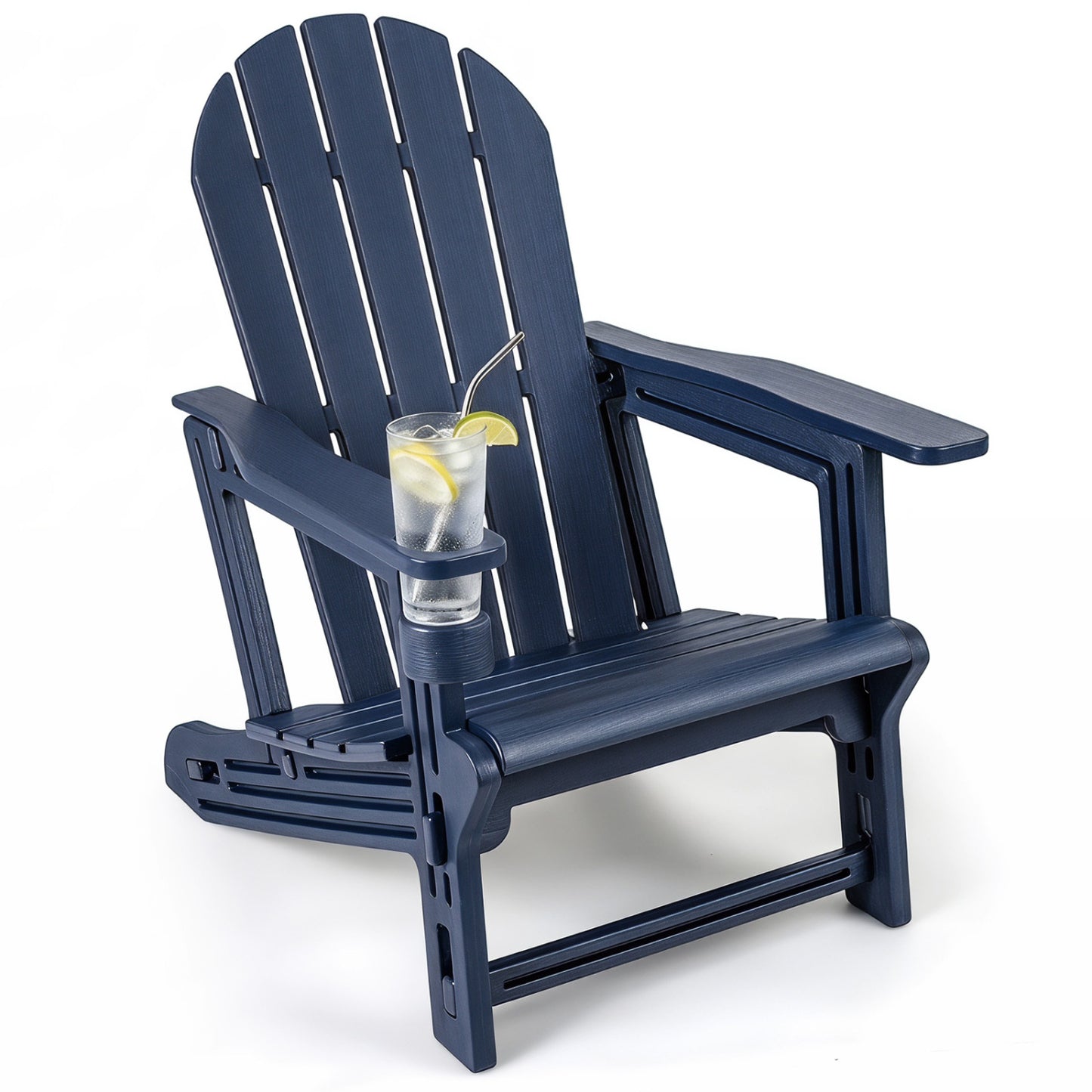 HDPE Adirondack Chair With Cup Holder, Patio, Blue