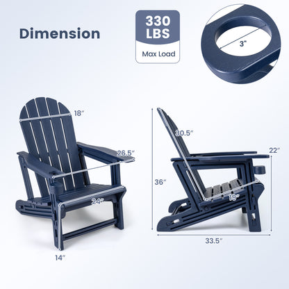 HDPE Adirondack Chair With Cup Holder, Patio, Blue