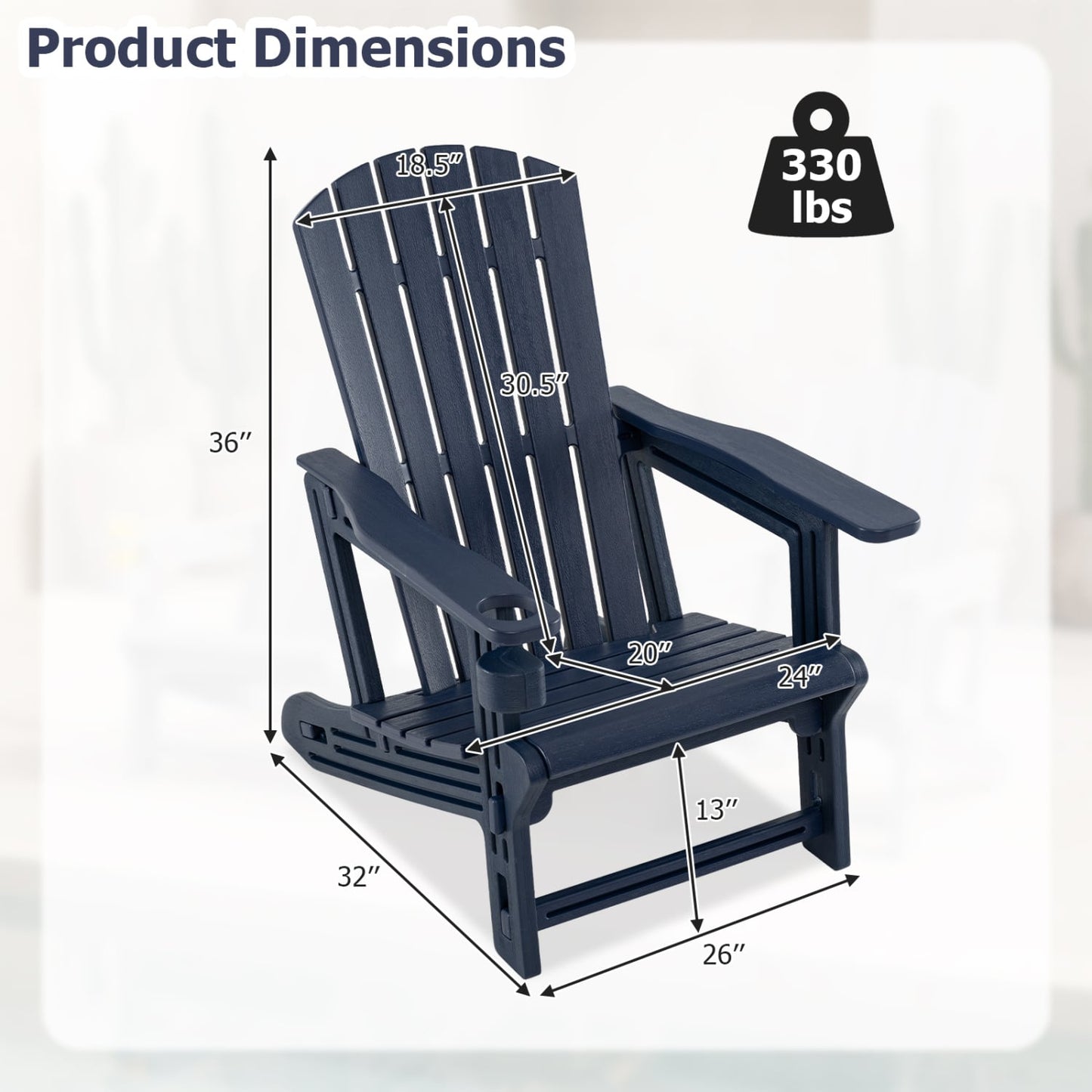 HDPE Adirondack Chair with Cup Holder, Blue