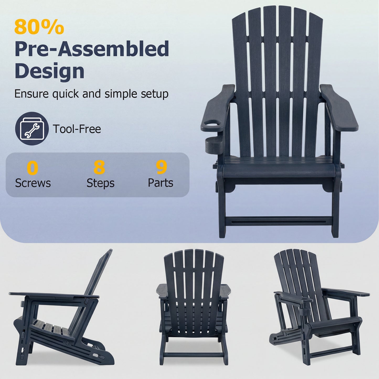 HDPE Adirondack Chair with Cup Holder, Blue