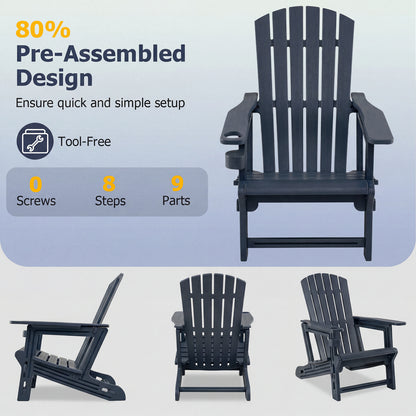 HDPE Adirondack Chair with Cup Holder, Blue